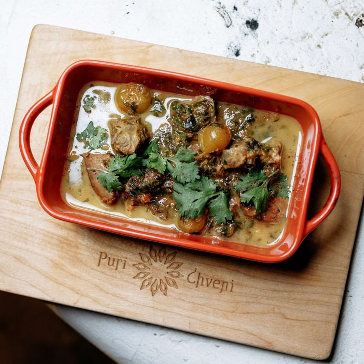 Chakapuli with lamb stewed lamb with herbs